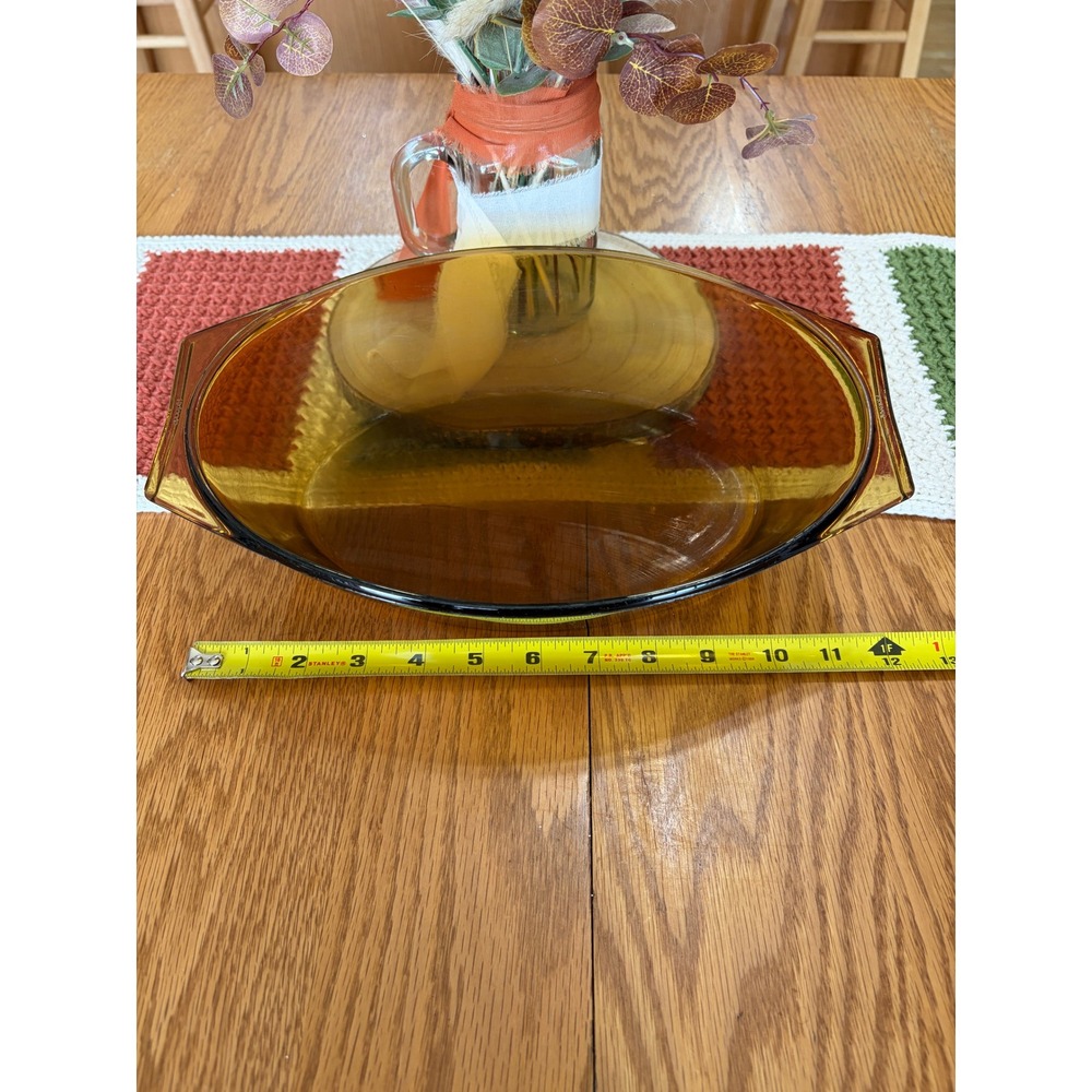Arcopal Arcoroc France Amber Ovl Glass Baking Dish 12" Vintage Ovensafe Bakeware - Picture 7 of 9